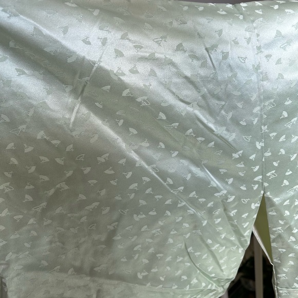 Beautiful Vintage Japanese Kimono Silk Sage Sea Green Fan Uchiwa Cotton Flower - Picture 6 of 12